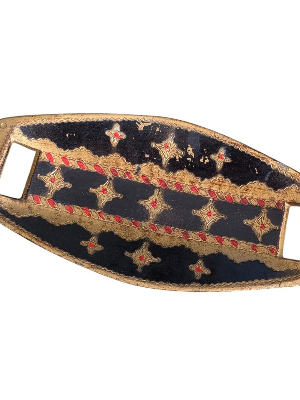 Italian Florentine Black and Gold Tray with Red Accent Vintage Servewear Gilt
